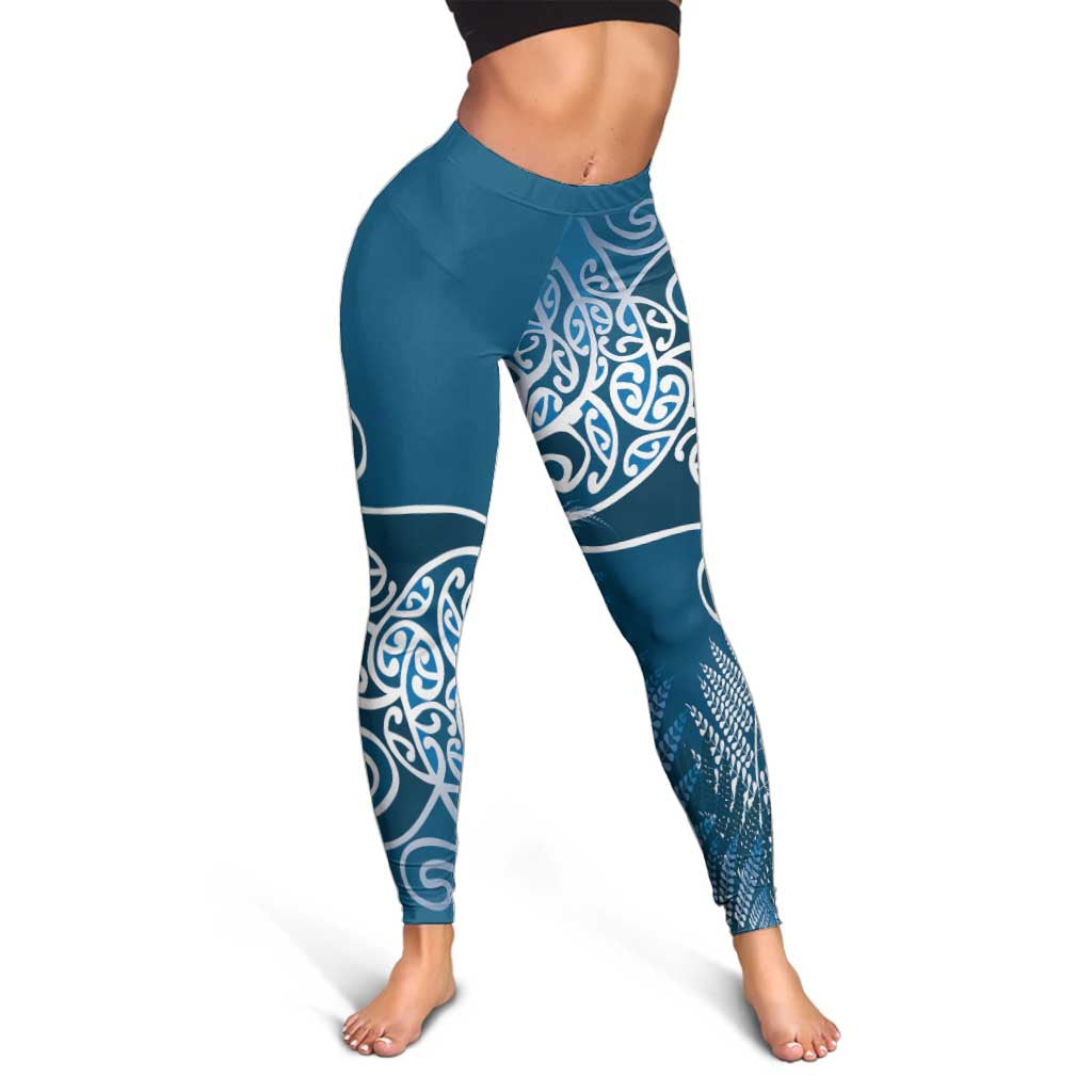Aotearoa Maori Koru Curves Leggings Silver Ferns - Navy Blue