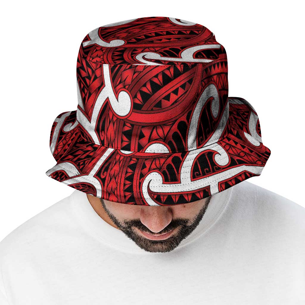 Aotearoa Maori Kowhaiwhai Bucket Hat Whero Puhoro and Patiki