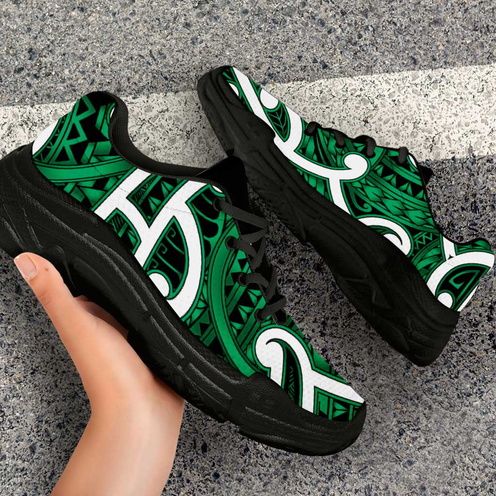 Aotearoa Maori Kowhaiwhai Chunky Sneakers Kakariki Puhoro and Patiki