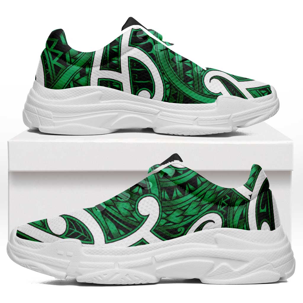 Aotearoa Maori Kowhaiwhai Chunky Sneakers Kakariki Puhoro and Patiki