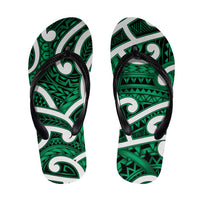 Aotearoa Maori Kowhaiwhai Flip Flops Kakariki Puhoro and Patiki