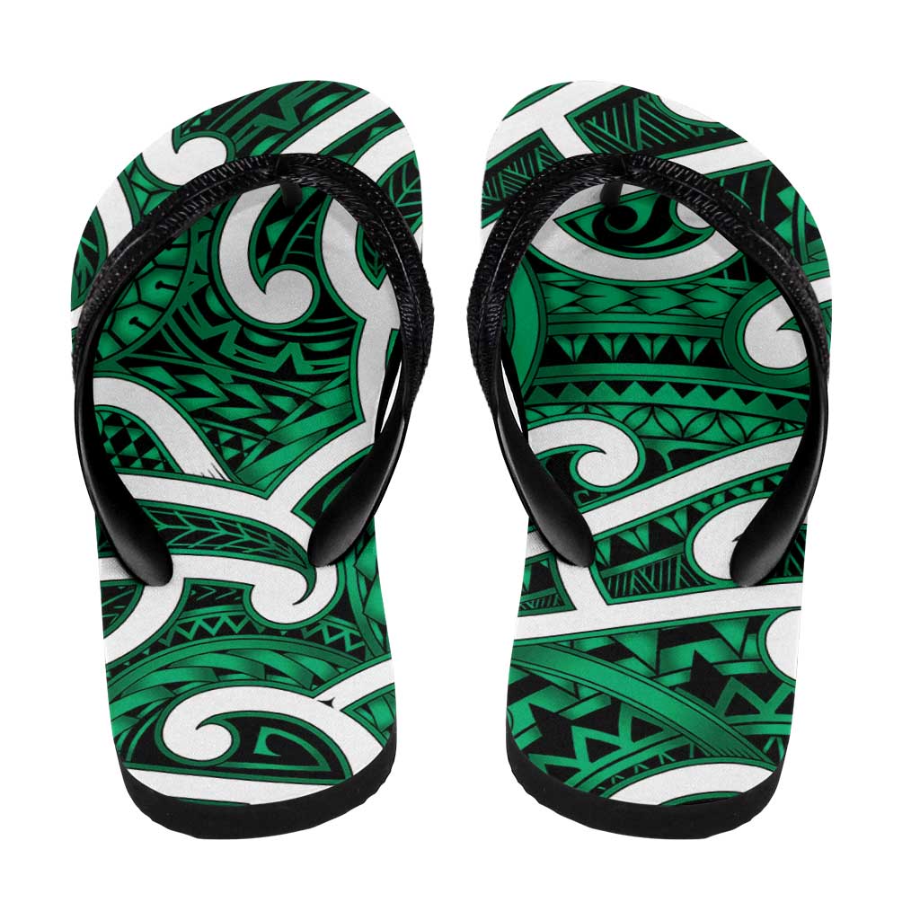 Aotearoa Maori Kowhaiwhai Flip Flops Kakariki Puhoro and Patiki