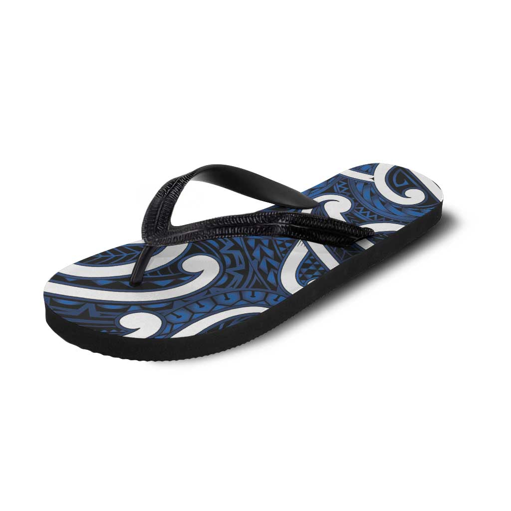 Aotearoa Maori Kowhaiwhai Flip Flops Kikorangi Puhoro and Patiki