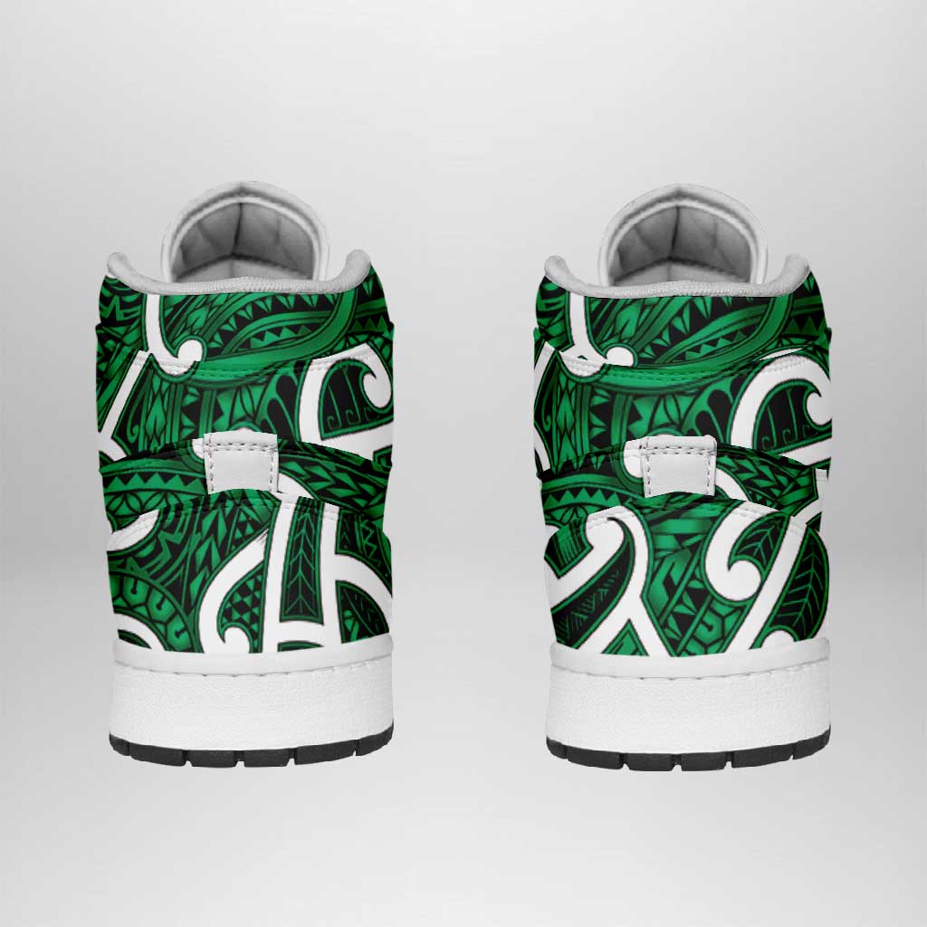 Aotearoa Maori Kowhaiwhai High Sneakers AJ1 Kakariki Puhoro and Patiki