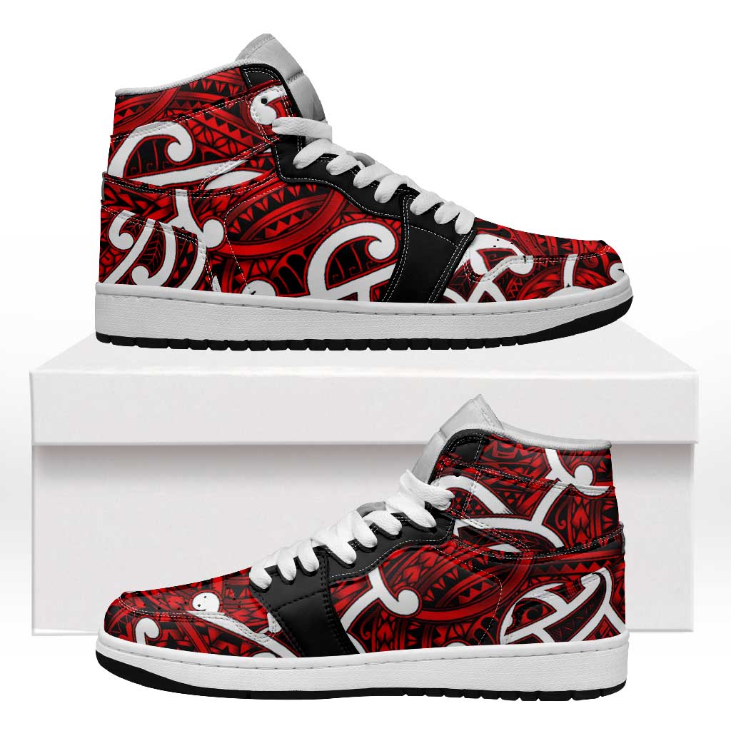 Aotearoa Maori Kowhaiwhai High Sneakers AJ1 Whero Puhoro and Patiki