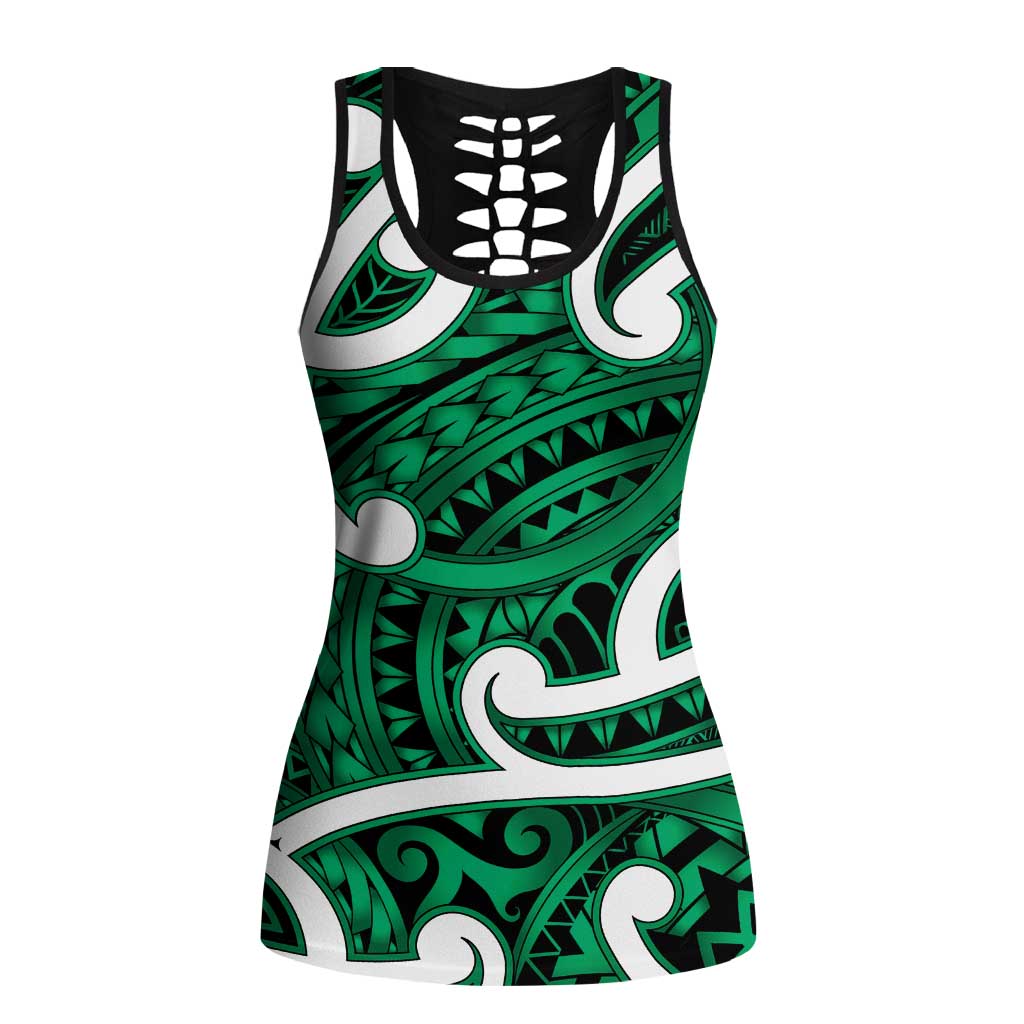 Aotearoa Maori Kowhaiwhai Hollow Tank Top Kakariki Puhoro and Patiki