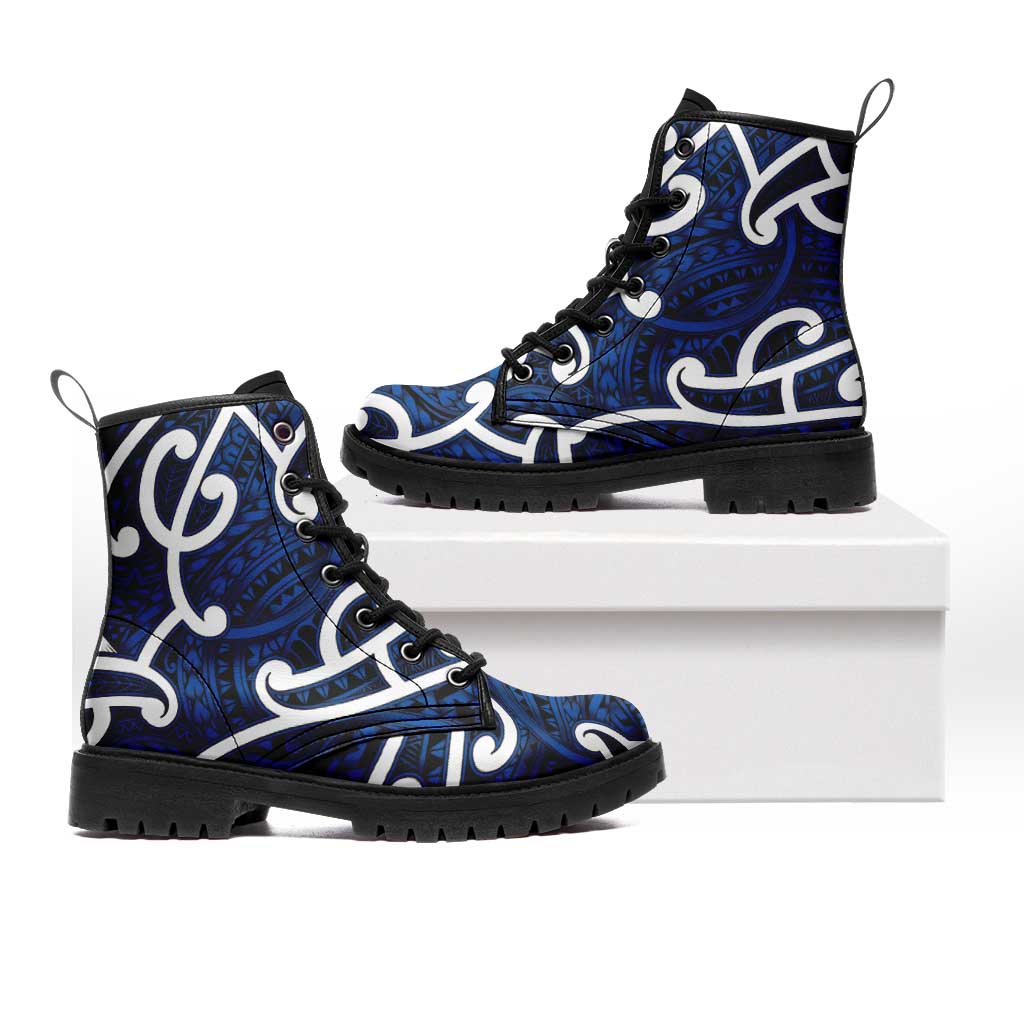 Aotearoa Maori Kowhaiwhai Leather Boots Kikorangi Puhoro and Patiki