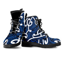 Aotearoa Maori Kowhaiwhai Leather Boots Kikorangi Puhoro and Patiki