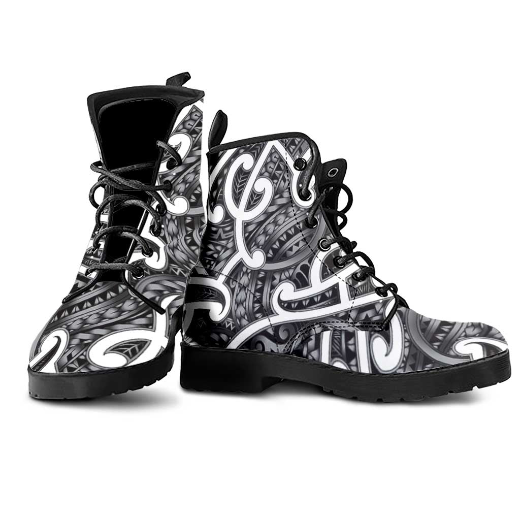 Aotearoa Maori Kowhaiwhai Leather Boots Kiwikiwi Puhoro and Patiki