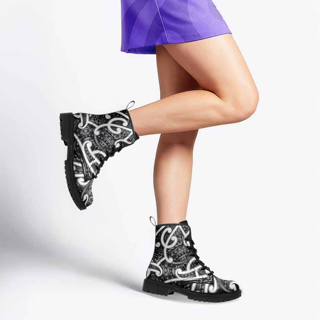Aotearoa Maori Kowhaiwhai Leather Boots Kiwikiwi Puhoro and Patiki