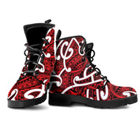 Aotearoa Maori Kowhaiwhai Leather Boots Whero Puhoro and Patiki