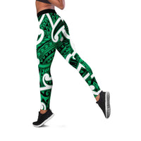 Aotearoa Maori Kowhaiwhai Leggings Kakariki Puhoro and Patiki