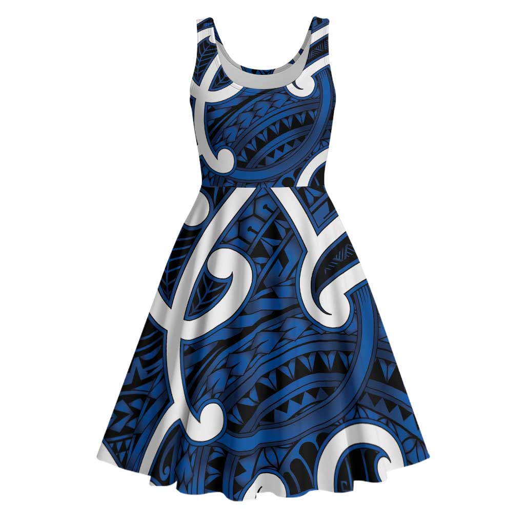 Aotearoa Maori Kowhaiwhai Midi Dress Kikorangi Puhoro and Patiki