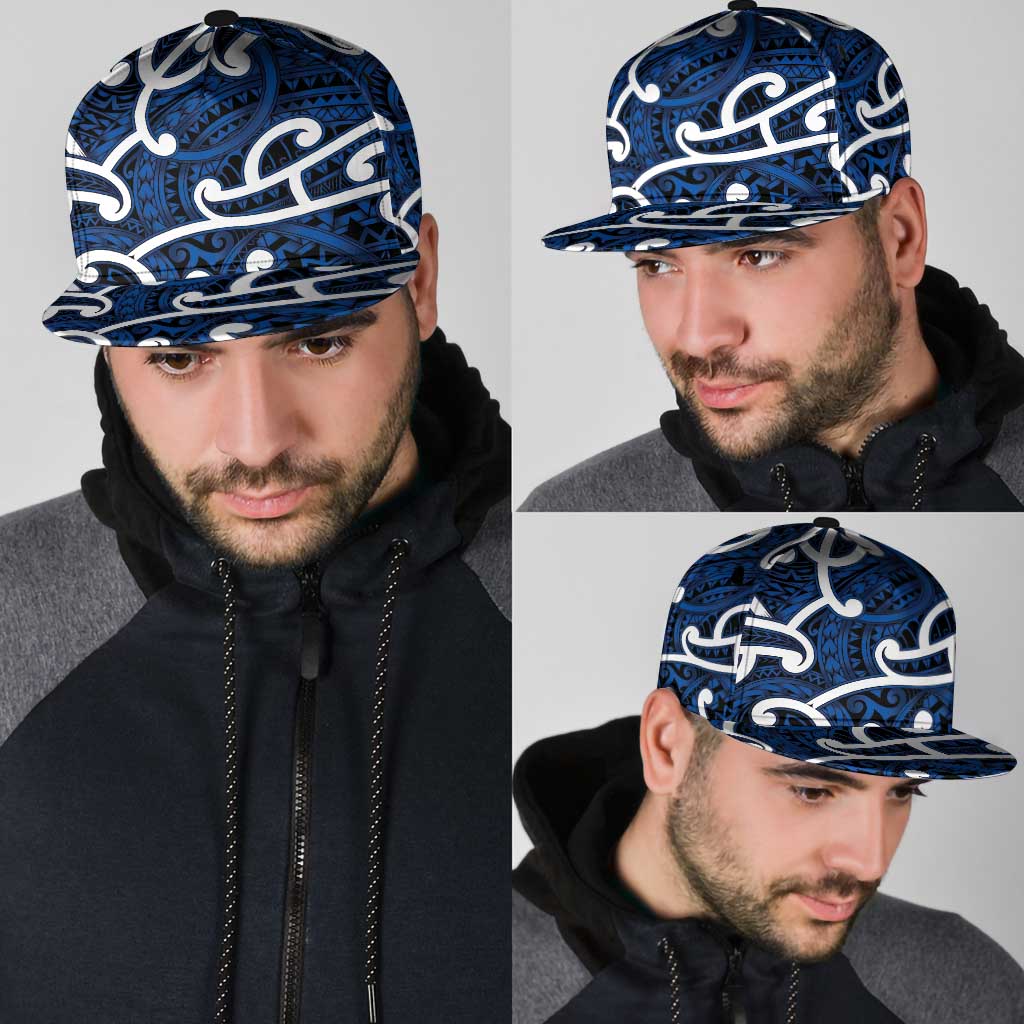 Aotearoa Maori Kowhaiwhai Snapback Cap Kikorangi Puhoro and Patiki