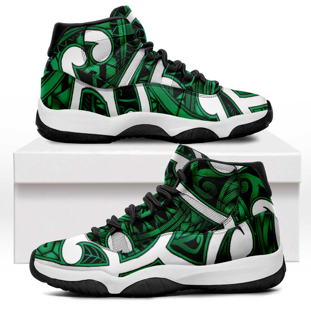 Aotearoa Maori Kowhaiwhai Sneakers J11 Kakariki Puhoro and Patiki