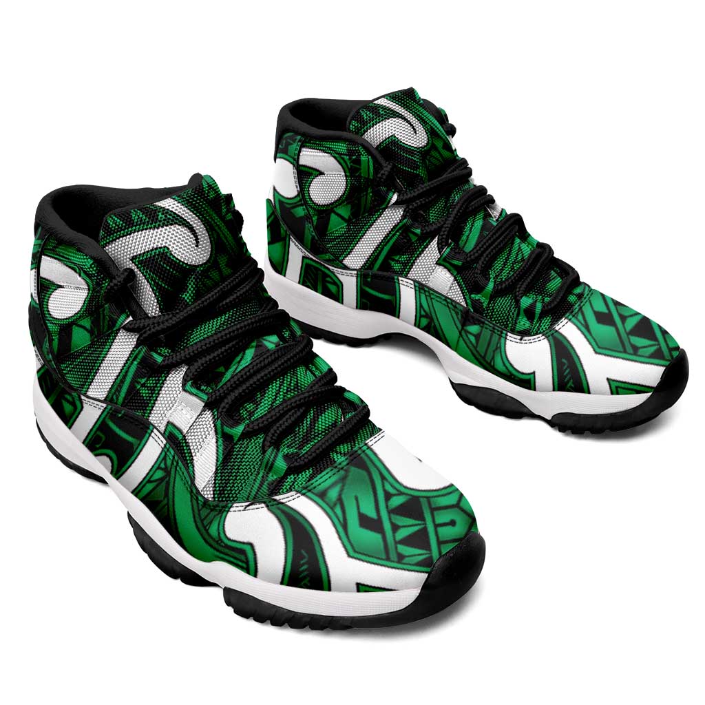 Aotearoa Maori Kowhaiwhai Sneakers J11 Kakariki Puhoro and Patiki
