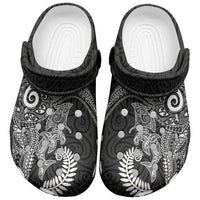 Aotearoa Maori Sea Animals Tribal Clogs Shoes Manta Ray and Shark Moko Pattern Black Color