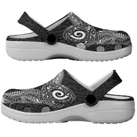 Aotearoa Maori Sea Animals Tribal Clogs Shoes Manta Ray and Shark Moko Pattern Black Color