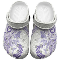 Aotearoa Maori Sea Animals Tribal Clogs Shoes Manta Ray and Shark Moko Pattern Purple Color