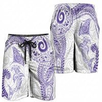 Aotearoa Maori Sea Animals Tribal Shorts for Men Manta Ray and Shark Moko Pattern Purple Color