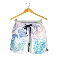 Aotearoa Maori Sea Animals Tribal Shorts for Women Manta Ray and Shark Moko Pattern Sweet Pastel