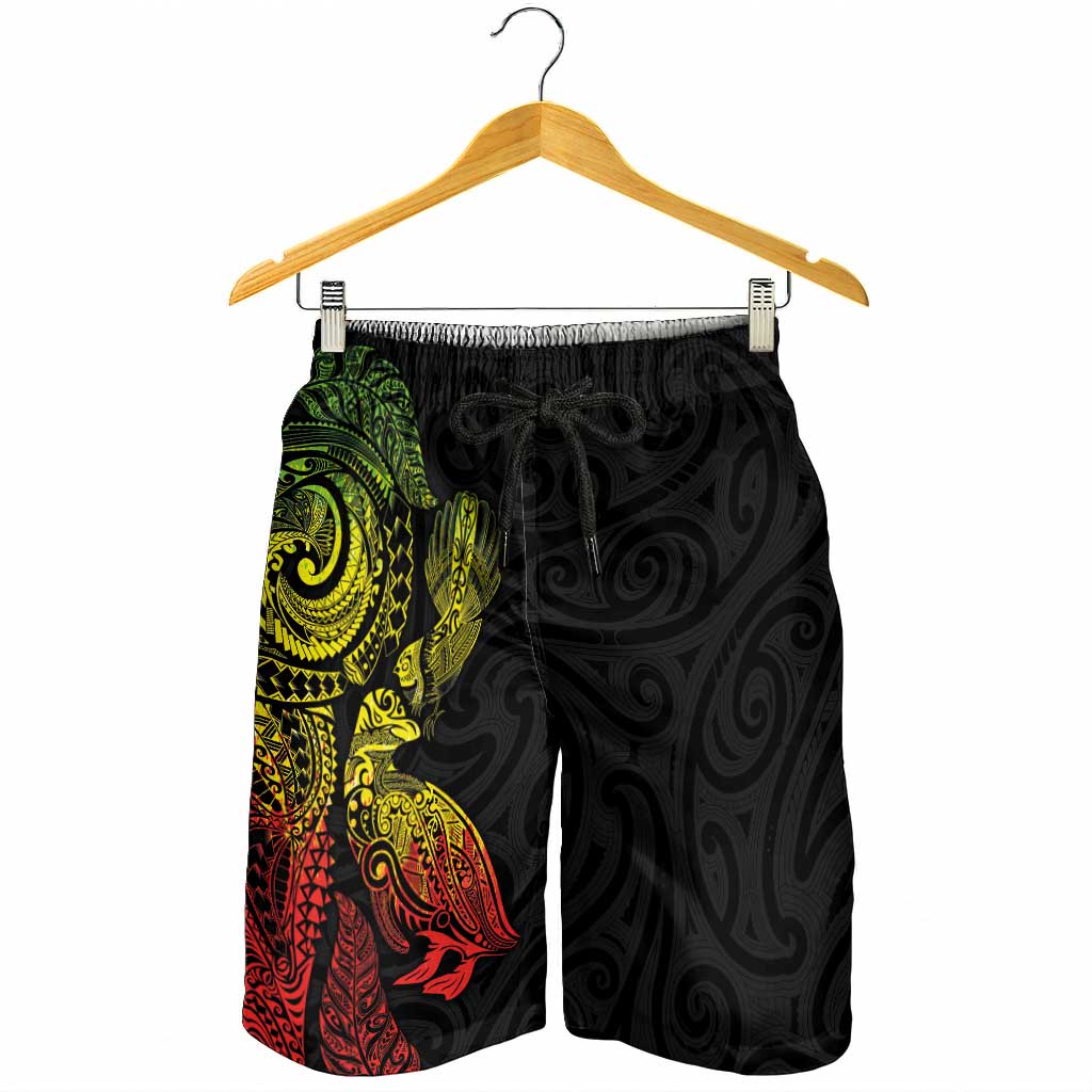 Aotearoa Moko Tribal Tattoo Shorts for Men New Zealand Maori Penguin and Fantail Reggae Style LT03 - Polynesian Pride