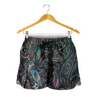 Aotearoa Moko Tribal Tattoo Shorts for Women New Zealand Maori Penguin and Fantail Paua Shell Style LT03 - Polynesian Pride