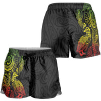 Aotearoa Moko Tribal Tattoo Shorts for Women New Zealand Maori Penguin and Fantail Reggae Style LT03 - Polynesian Pride
