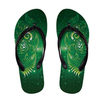Aotearoa New Zealand New Year Flip Flops Tribal Koru Tattoo Green Galaxy Maori Silver Fern