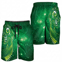 Aotearoa New Zealand New Year Shorts for Men Tribal Koru Tattoo Green Galaxy Maori Silver Fern
