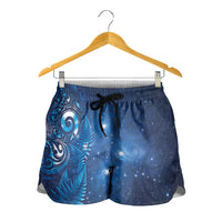 Aotearoa New Zealand New Year Shorts for Women Tribal Koru Tattoo Blue Galaxy Maori Silver Fern LT03 - Polynesian Pride