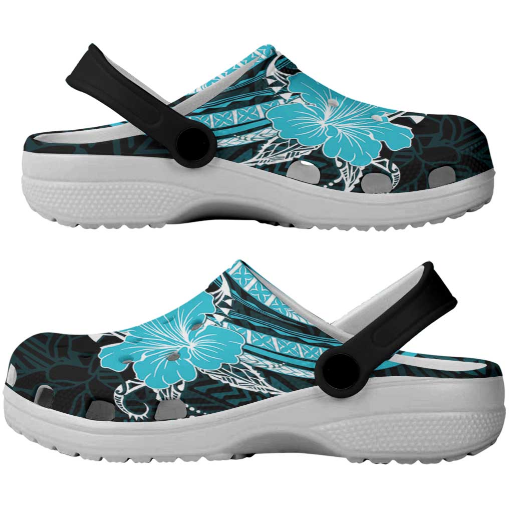 Aqua Polynesian Pattern With Tropical Flowers Clogs Shoes - Polynesian Pride