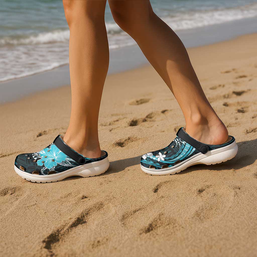 Aqua Polynesian Pattern With Tropical Flowers Clogs Shoes - Polynesian Pride