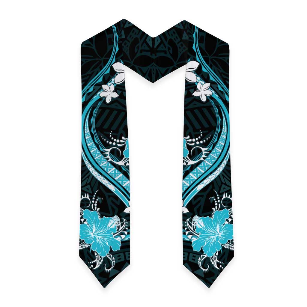 Aqua Polynesian Pattern With Tropical Flowers Graduation Stole