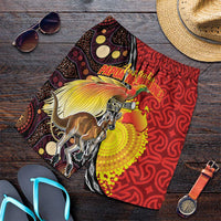 Australia and Papua New Guinea Together Shorts for Men Bird-of-paradise and Kangaroo with Oro Tapa and Aboriginal Art Motifs - Polynesian Pride