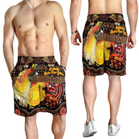 Australia and Papua New Guinea Together Shorts for Men Kangaroo Aboriginal Art and Bird-of-paradise Oro Tribal Motifs - Polynesian Pride