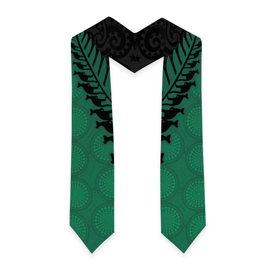 Australia New Zealand Rugby Graduation Stole Green Aboriginal Wallabies and Maori Black Fern - Polynesian Pride