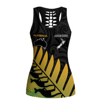Australia New Zealand Rugby Hollow Tank Top Gradient Aboriginal Wallabies and Maori Black Fern - Polynesian Pride