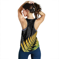 Australia New Zealand Rugby Women Racerback Tank Gradient Aboriginal Wallabies and Maori Black Fern - Polynesian Pride