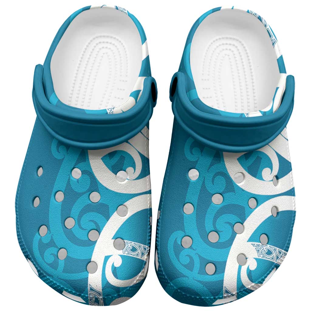 Azure Blue Maori Clogs Shoes Koru Kowhaiwhai