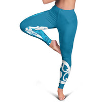 Azure Blue Maori Leggings Koru Kowhaiwhai