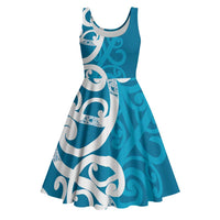Azure Blue Maori Midi Dress Koru Kowhaiwhai