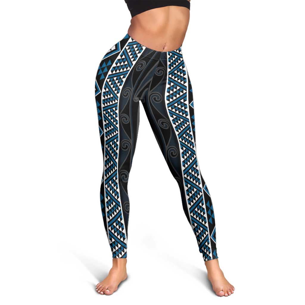 Azure Tukutuku Pattern Aotearoa Leggings Niho Taniwha and Puhoro Motifs