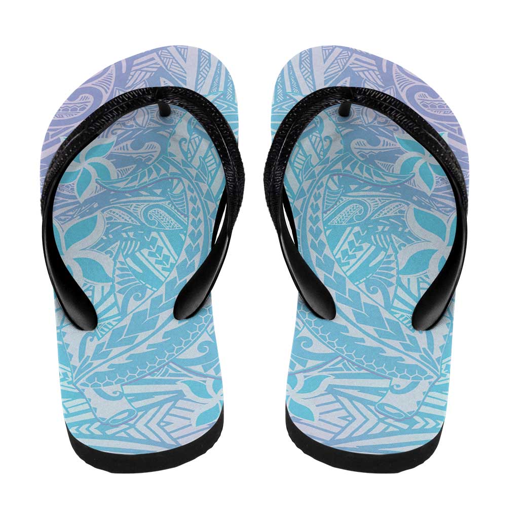 Baby Blue Gradient Polynesia Flip Flops Hawaiian Tribal Hammerhead Shark Tattoo - Polynesian Pride