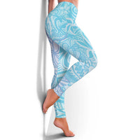 Baby Blue Gradient Polynesia Leggings Hawaiian Tribal Hammerhead Shark Tattoo - Polynesian Pride