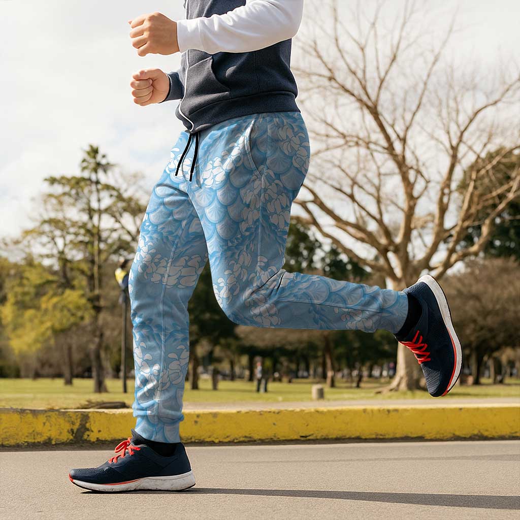 Baby Blue Mermaid Puakenikeni Maile Lei Jogger Pants