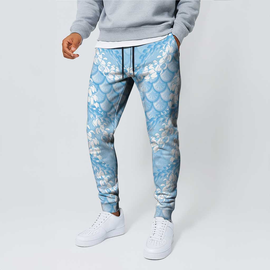 Baby Blue Mermaid Puakenikeni Maile Lei Jogger Pants