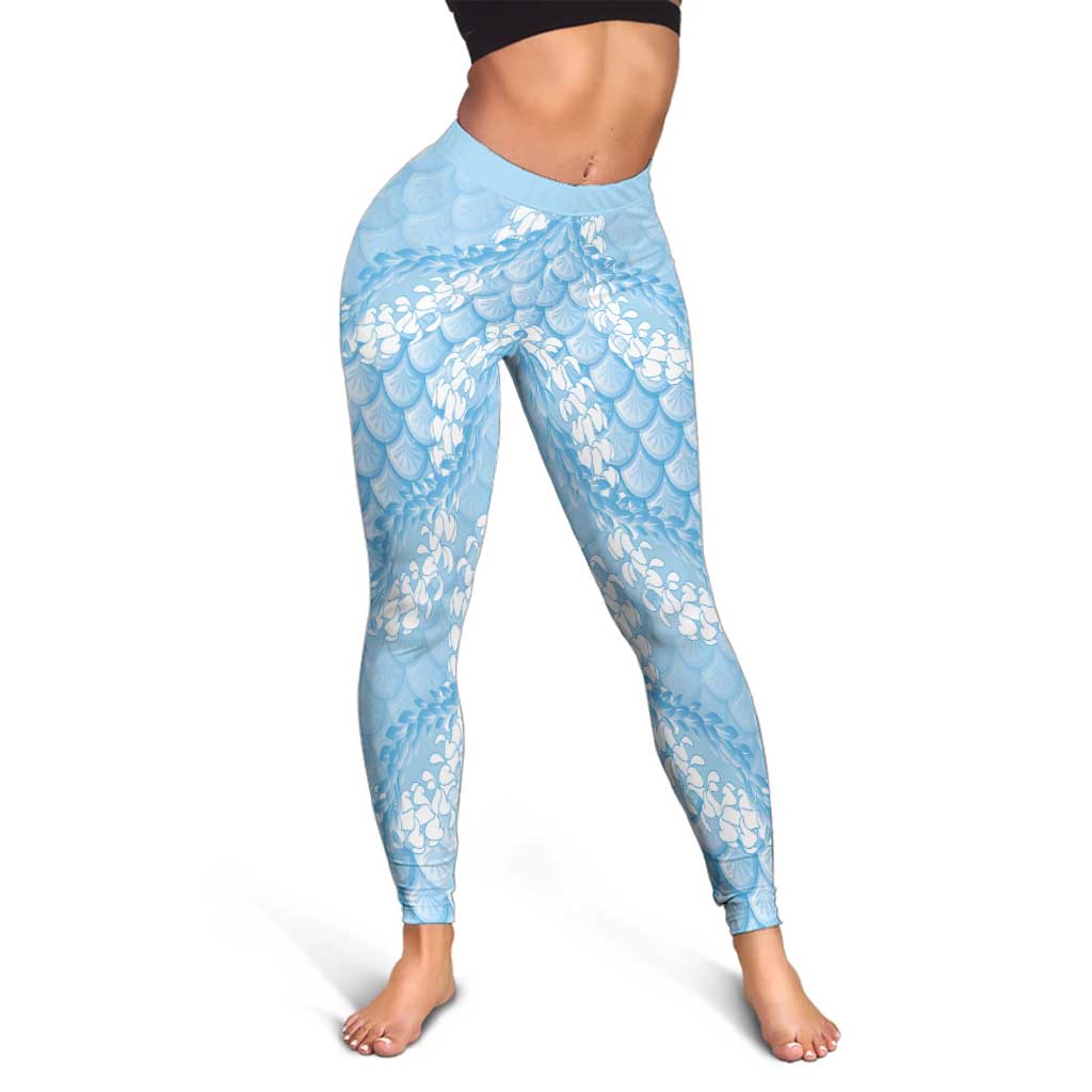 Baby Blue Mermaid Puakenikeni Maile Lei Leggings