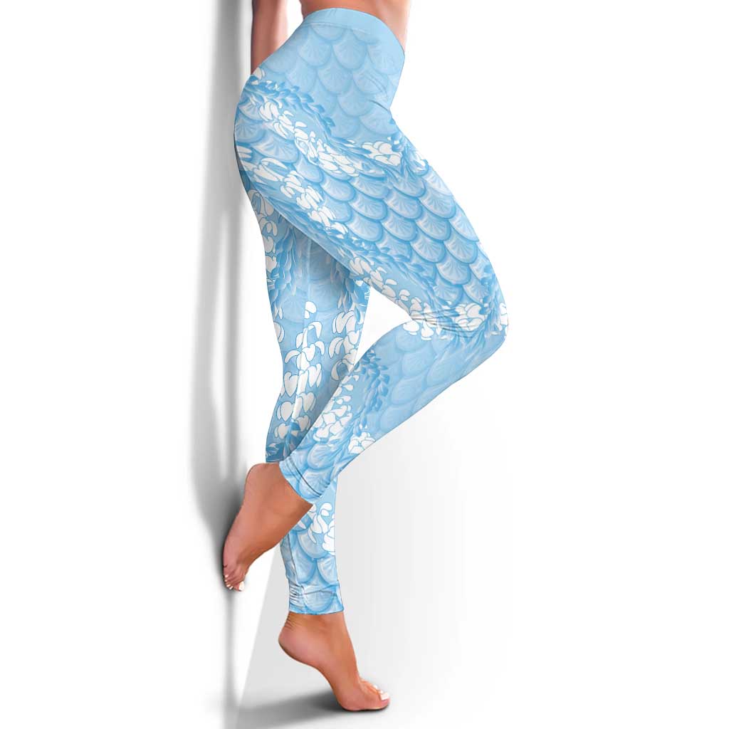 Baby Blue Mermaid Puakenikeni Maile Lei Leggings