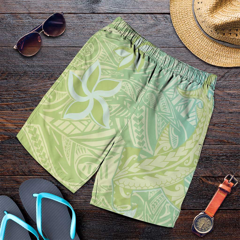Baby Green Gradient Polynesia Shorts for Men Hawaiian Tribal Hammerhead Shark Tattoo - Polynesian Pride